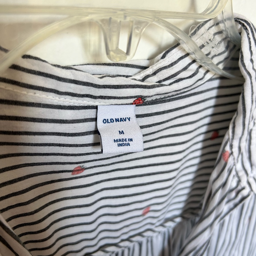 Striped Button-Up Blouse with Strawberry Accents - Picture 3 of 6